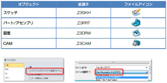 ZW3D2015 オブジェクト毎のファイルタイプを追加