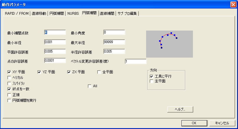 円弧補間変換/直線近似イメージ