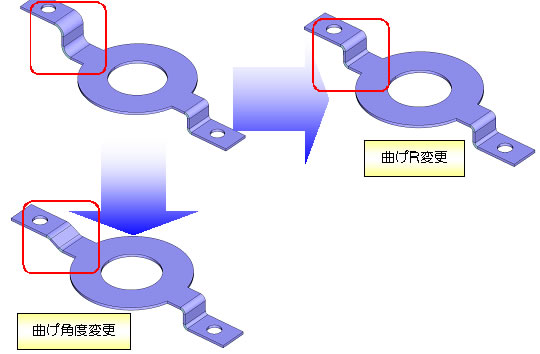 曲げR/曲げ角度の変更イメージ